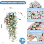 Artificial Hanging Flowers for Outdoors, 2 PCS UV Resistant Faux Silk 150 Morning Glory Each Trailing Vines, Fake Plants for Spring Outdoor Garden Planter Porch Patio Decoration, Blue & White
