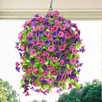 Homsunny Artificial Faux Hanging Flowers Plants Baskets for Outdoor Spring Summer Decorations,Resistant Fake Morning Glory Silk Plants for Outside UV Resistant Patio Yard Home Porch Decor(Mix Purple)