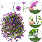 INQCMY Artificial Hanging Flowers with Basket for Spring Outdoor Decoration 3 Bunches of Silk Daisy Flower Uv Resistant for Garden Porch Patio Balcony Yard Decor (Purple1)