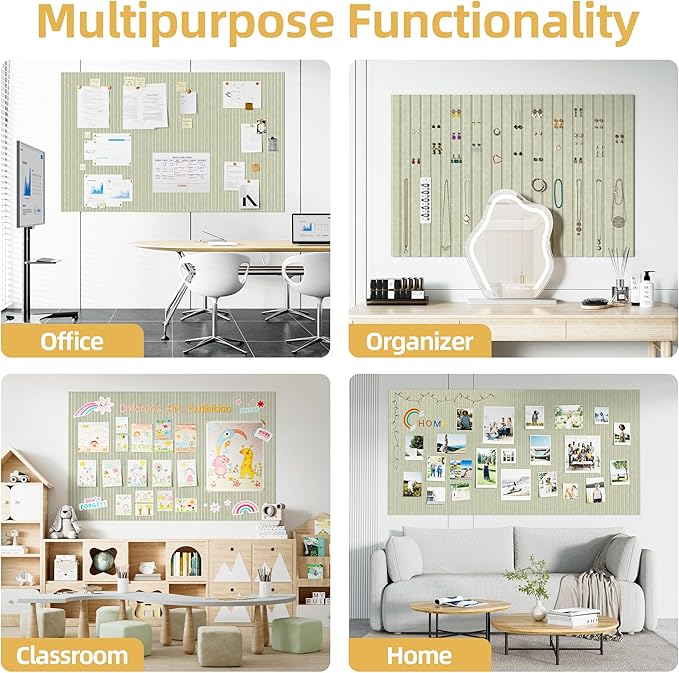 Large Cork Board for Wall 48" x 60" Sage Bulletin Board with Safe Removable Adhesive Squares for Pictures Photos, Alternative CorkBoard Felt Pin Boards Tiles for Office Classroom Wall Decor - 20 Pack
