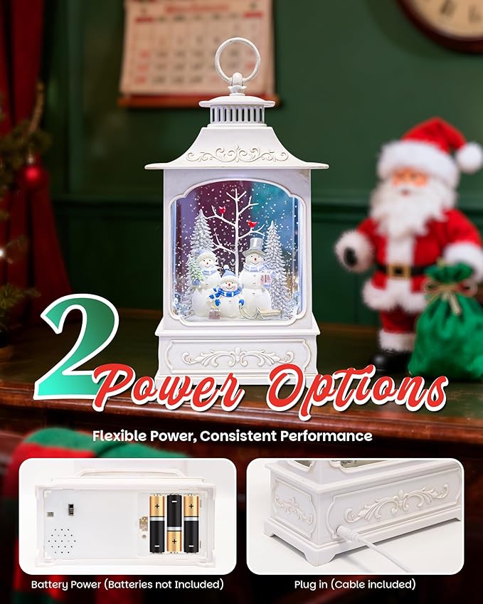 Large Christmas Snowman Snow Globe Light up Lantern with 8 Songs, 9.84" White Christmas Snow Globes for Kids Adults, 6H Timer & Dual Power, Snowglobes Christmas Decorations Indoor Silver Blue Snowman
