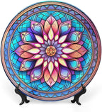 Decorative Plates, Morocco Floral Watercolor Stained Glass Print Ceramic Dinner Plate Home Wobble-Plate with Display Stand, Wall Hanging Decor for Kitchen Household 10 Inch, Gifts for Family Friends