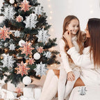 OuMuaMua Winter Christmas Snowflake Decorations Indoor, 36PCS 3D Silver Rose Gold Snowflakes Christmas Hanging Ornaments for Home Xmas Christmas Holiday Winter Wonderland New Year Party Decor Supplies