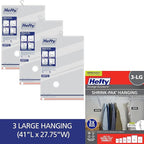 Hefty Shrink-Pak Vacuum Storage Bags - Space Saver for Under Bed Storage, Clothing and Comforters, 3X More Storage Space - 3 Large Hanging Bags