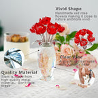 Red Crystal Rose Flower Figurine with Base,Glass Flower Bouquet Gifts for Women Girlfriend Wife,Handmade Crystal Flower Collectible Home Table Decor for Christmas Day Wedding Anniversary