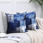 Dark Blue Abstract Art Artwork Pillow Cover, Gallery Modern Decorative Throw Pillows Cushion Cover for Bedroom Sofa Living Room 18 x 18 Inch Set of 2