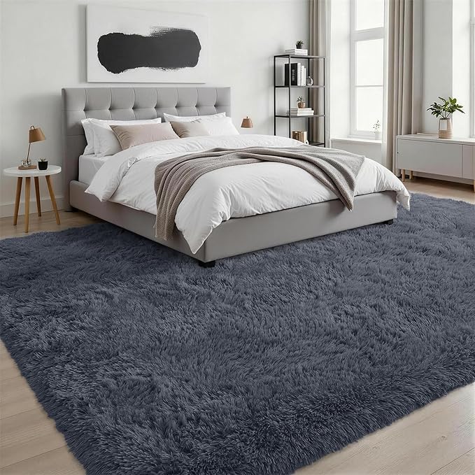 Fluffy Area Rugs 9x12 Living Room Bedroom: Ultra Soft Shag Rug Upgrade Non-Slip Non-Shedding Large Fuzzy Plush Carpet Indoor Floor Carpets for Kids Room Playroom Nursery Dorms Home Decor Grey