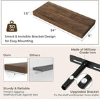 RICHFOCUS 24Inch Floating Shelves for Wall 2 Pack Shelves for Bedroom|Kitchen|Bathroom Wall Mounted Rustic Wood Floating Shelf with Invisible Brackets for Books|Storage|Decor, Walnut