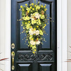 21.65In Spring Teardrop Swag, Artificial Floral Swag with Green Leaves, Easter Teardrop Wreath Front Door Swag, Decorative Teardrop Garland for Front Door Porch Wall (C)
