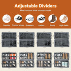 2 Pack Shoe Organizer for Closet, Foldable Shoe Storage Organizer with Adjustable Dividers and Clear Cover, Stackable Fabric Closet Shoe Organizer Storage Box Fits 16 Pairs, Gray