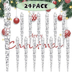 24pk Christmas Icicle Ornaments for Christmas Tree Decorations, Hanging Acrylic Crystal Christmas Ornaments 5.1" Clear Plastic Icicles for Xmas Tree Winter Wonderland Home Decor Holiday Party Supplies