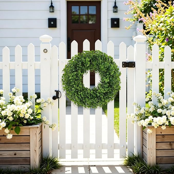 U'Artlines 24" Front Door Wreaths, Artificial Summer Greenery Weath, Hanging Garland for Home Wedding Wall Window Decoration (24'' Round,1)