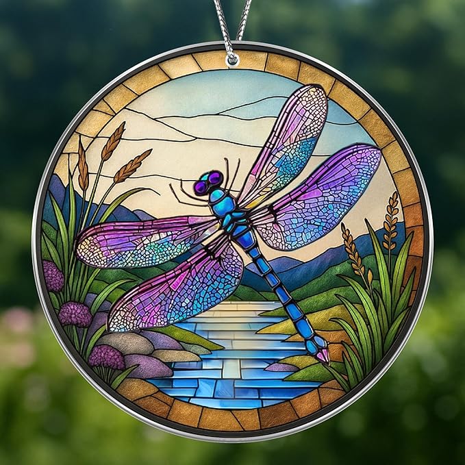 2025 Christmas Ornaments, Christmas Tree Ornaments Acrylic, Faux Stained Glass Effect White Elephant Gifts Exchange, Unique Suncatcher Xmas Stocking Stuffers for Women, Men (Dragonfly)