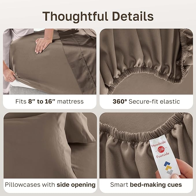 California Design Den 100% Cotton Full Size Bed Sheets, 600 Thread Count Sateen, Soft, Cooling Brown Full Size Sheet Set with Deep Pockets, Hotel-Quality Bedding (Mushroom - Taupe Brown)