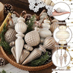 Yunlly 9 Pcs Neutral Christmas Ornaments Textured Christmas Tree Decor with Hanging Loop Modern Brown Hanging Finial Ornaments Shatterproof Home Decor for Xmas Vintage Rustic Farmhouse (Modern Color)