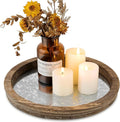 Hanobe Candle Plate Holder Tray: Round Wood Decorative Candle Plate - Rustic Farmhouse CoffeeTable Decor - Tealight Pillar Trays for Home Decor (Distressed Mirror)