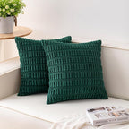 Aegero Pack of 2 Christmas Green Corduroy Decorative Throw Pillow Covers 24x24 Inch Soft Striped Pillow Covers Modern Farmhouse Home Decor for Sofa Living Room Couch Bed（Blackish Green）