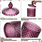 Aoriher 4 Pcs Crystal Glass Candy Jar Set with Lids Home Decorative Storage Jars for Apothecary, Bathroom, Kitchen, and Pantry, Ideal for Cotton Swabs and Jewelry(Medium,Purple)