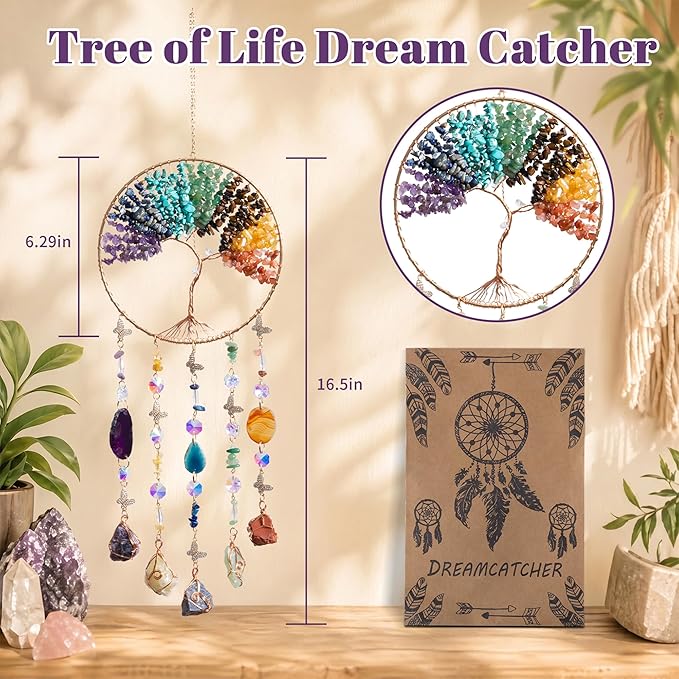 Chakra Dream Catchers Chakra Crystals Stones Crystal Sun Catcher for Windows Hanging Decoration Garden Wall Meditation Yoga Room Decor