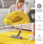 OLANLY 2x3 Machine Washable Small Bedside Rug, Soft Fluffy Shaggy Entryway Throw Rugs for Bedroom, Living Room, Indoor Floor Carpet for Kids Girls and Boys, Nursery Rooms, Home Decor Aesthetic, Yellow