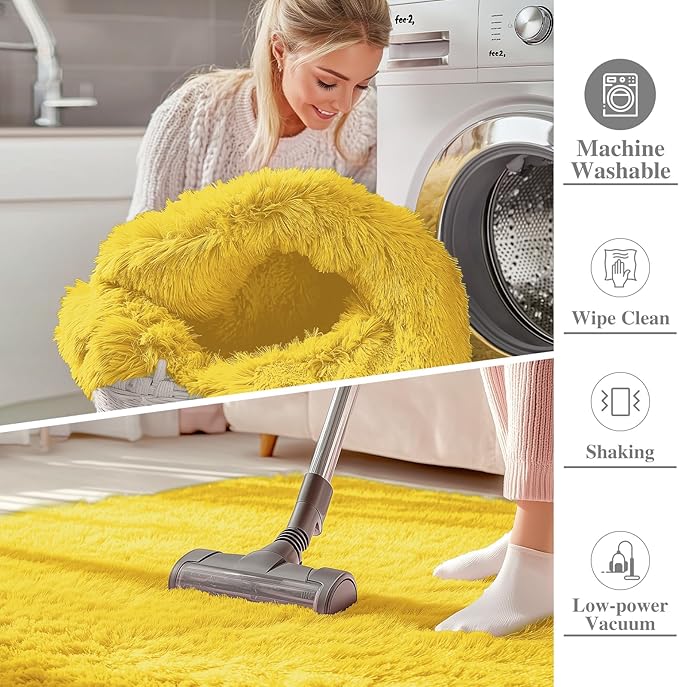 OLANLY 3x5 Machine Washable Small Bedside Rug, Soft Fluffy Shaggy Rugs for Living Room, Bedroom, Indoor Floor Carpet for Kids Girls and Boys, Preppy Dorms, Nursery, Home Decor Aesthetic, Yellow