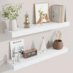 Fun Memories Floating Shelves 30 Inch, Wall Mounted Wood Shelf Set of 2, Farmhouse Decor for Bathroom, Bedroom, Kitchen, Living Room, White