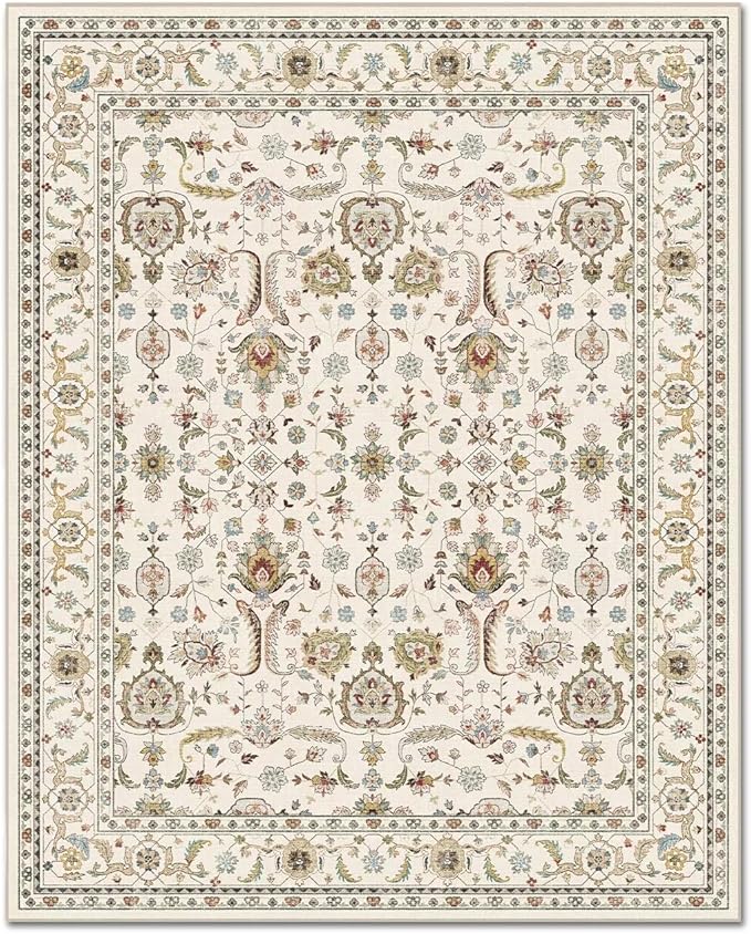 Washable 2x3 Entryway Rug, Boho Non-Slip Door Mat Vintage Distress Small Rugs for Kitchen Nursery Office Bedroom, 0.3" Neutral Oriental Throw Carpet with Cushioning Pad,Beige/Rust/Green/Multi