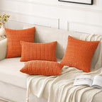 MIULEE Pack of 2 Orange Corduroy Decorative Pillow Covers 18x18 Inch Soft Boho Striped Throw Pillow Covers Modern Farmhouse Home Decor for Halloween Thanksgiving Summer Sofa Living Room Couch Bed