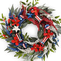 DecorbyHannah Patriotic Wreaths for Front Door, 22 inch 4th of July Wreath for Independence Day, Flag Day, Collapsible Red White Blue Wreath Decorations with Top Hat Ornament for USA 250th Holiday
