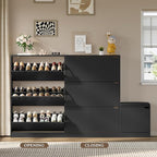 Shoe Cabinet with Bench and 3 Flip Drawers, Slim Narrow Shoe Storage Cabinet, Freestanding Shoe Rack Organizer with Adjustable & Removable Shelves, Anti-Tip for Entryway, Hallway, Foyer