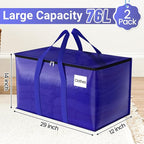 Moving Storage Bags, Moving Supplies Packing Boxes for Moving, Camping, College Dorm Room Essentials for Girls, Blue Tote Bags, Heavy-Duty Storage Bins With Lids And Zippers, 76L 2 Pack
