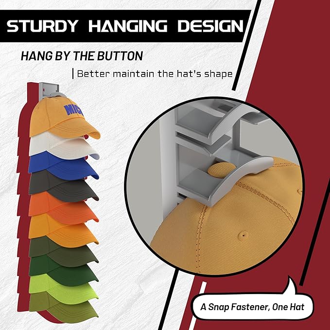 Hat Organizer Hold up to 20 Hats, 2 Pack Hat Rack for Wall with Strong Adhesive, Hat Organizer for Baseball Caps Display for Door Closet, Hat Hanger Holder Multilayer Two Mounting Option(Black)