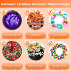 Wreath Hangers for Front Door, 20 Pack Large Wreath Door Hanger for Heavy Duty Easter Christmas Halloween Decorations, Clear Over-The-Door-Hooks Organizer, Adhesive-Wall-Hooks for Wreath Home Decor