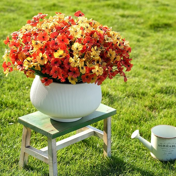 Artificial Fall Flowers for Outdoor Faux Plants for Spring Summer Decoration, UV Resistant Realistic Silk Plastic Fake Autumn Fall Flowers Garden Porch Patio Balcony Yard Front Home Decor, 24 Bundles