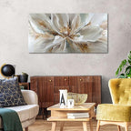 Flower Wall Art Vintage White Floral Canvas Pictures Abstract Blooming Flower Prints Painting Large Abstract Botanical Blossom Wall Decor Elegant Artwork for Bedroom Living Room Home Decoration 24x48"