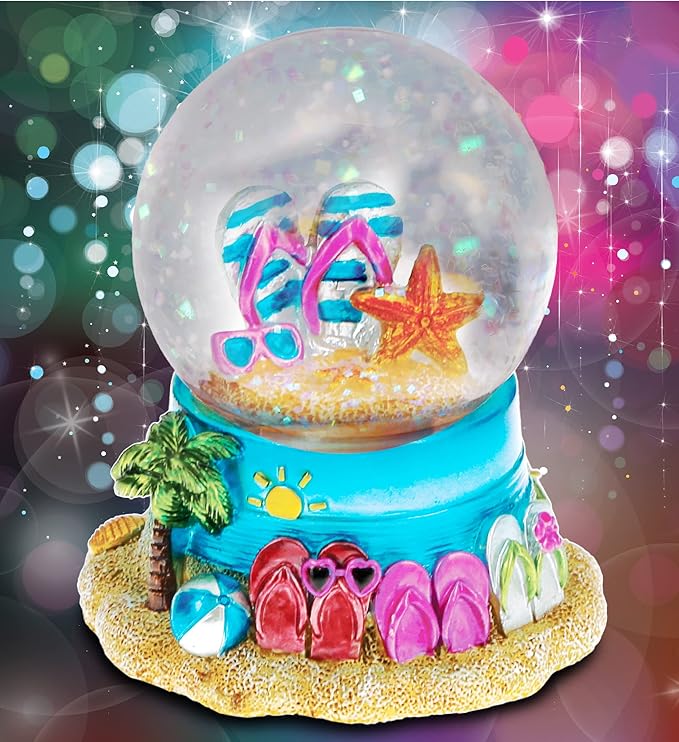 CoTa Global Cool Summer Beach Sandals Snow Globe - Sparkling Snow Glitter Globe Figurine with Flip Flop Decor, Collectible Novelty Ornament for Office or Home Decor - 65mm