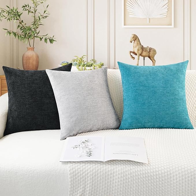 CaliTime Throw Pillow Covers Decorative 18 X 18 Inches Pack of 4 Cozy Chenille Cushion Cases for Couch Sofa Bed Living Room Home Lake Blue