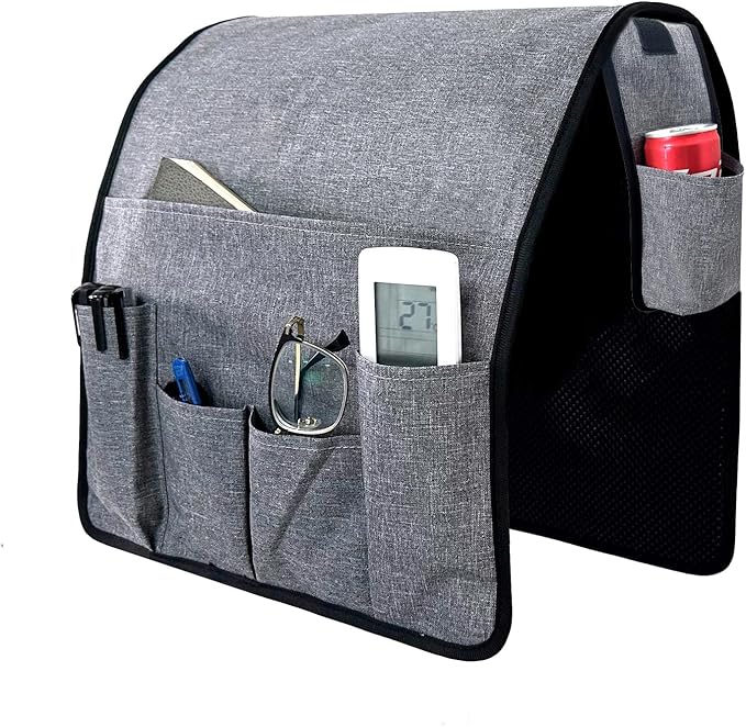Wanty Sofa Armrest Organizer Couch Arm Chair Caddy Sofa Cover Storage Holder for Remote Control Magazine Book Smart Phone Tablet Drinks and Water Bottle (Gray)
