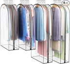 Clear Garment Bag for Hanging Clothes 10” Gusseted, (40&50") Suit Bags for Open Closet Storage Plastic Clothes Cover for Coat, Dress, Shirts, Fur, Jacket, Wardrobe Protectors, 4 Pack