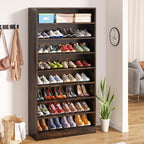 Tribesigns Tall Shoe Cabinet, 9 Tiers 40-45 Pairs Heavy Duty Wood Freestanding Shoe Storage Cabinet, 70.8'' Tall Shoe Cabinet with Open Storage for Entryway (1, Rustic Brown)