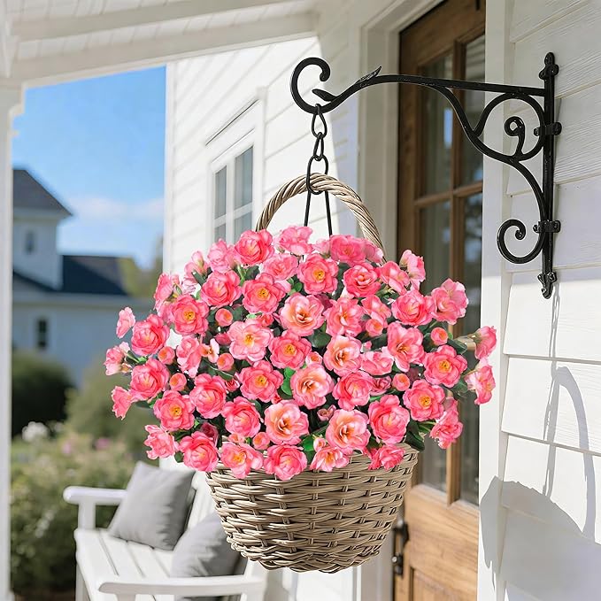 HyeFlora Artificial Faux Outdoor Flowers Plants for Spring Summer Decoration, Fake Silk Camellia UV Resistant Look Real for Planter Outside Front Door Porch Patio Balcony, 3 Large Bundles