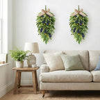 2 PCS 24'' Spring Summer Swags for Front Door Artificial Eucalyptus Olive Boxwood Leaves Teardrop Swags Greenery Swag Wreath Spring Summer Hanging Swag for Farmhouse Wedding Cabinet Home Outdoor Decor