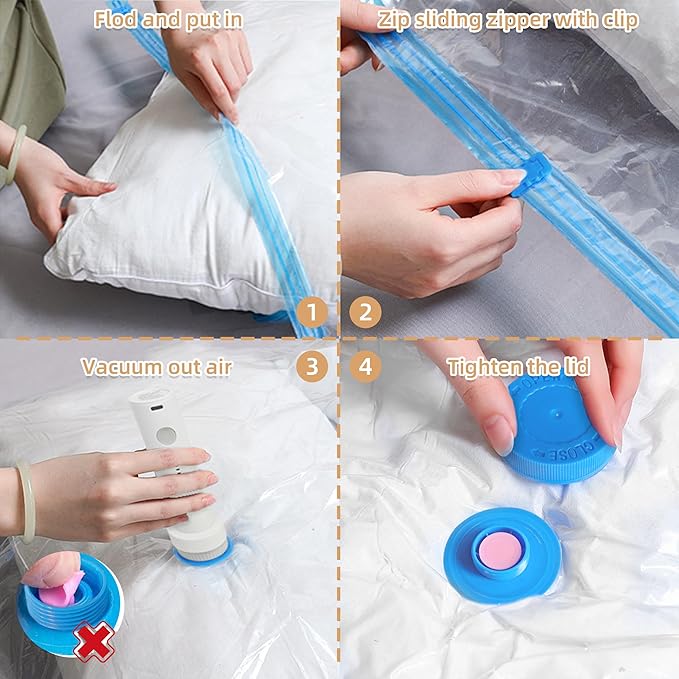 Travel Vacuum Bags with Rechargeable Pump,12 Pack Vacuum Storage Seal Bags for Clothing Suitcase Backpack, Space Saver Compression Clothes Storage Bag (12 Combo+ Electric Pump)