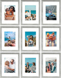 Vittanly 9x12 Picture Frames Set of 9, Shatter Resistant Plexiglass, Display 6x8 Pictures with Mat or 9x12 without Mat, Photo Frames for Wall or Tabletop, Engineered Wood, Grey