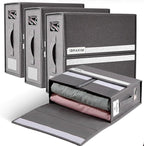 IBRAKIM Bedsheet Organizer Set of 4, Linen Storage Organizer for Closet and Under Bed, Foldable Bedding Organizer for Sheets, Blankets, Comforters, Closet Storage Bins, Grey