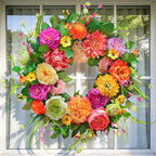 Spring Wreaths for Front Door 24 Inch,Summer Wreath with Rose,Peony,Dahlia,Spring Door Wreath for Holiday Farmhouse Indoor Outdoor Wall Home Decor
