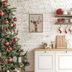 Framed Christmas Wall Art, Vintage Red Nose Reindeer Canvas Wall Decor Paintings, Rustic Winter Cute Deer Pictures Prints Farmhouse Home Decoration for Living Room Bedroom 12×16 inch