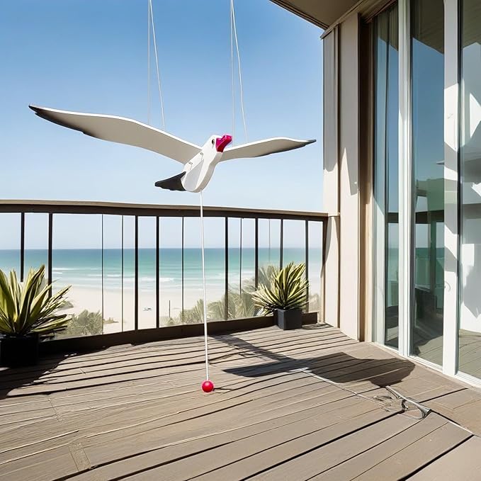 Wooden Flying Seagull Decorative Hanging Mobile Nautical Ornament Nursery Room Bird Drop for Patio Balcony Wedding Party(14")