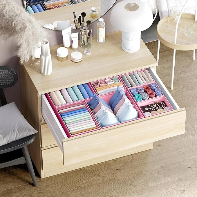 Drawer Organizer Clothes Set of 12 Pink - Dresser Organizer For Nursery, Bedroom, Closet - Perfect Baby Clothes Organizer and Storage & General Nursery Organization or Dresser Drawer Organizers