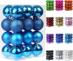 Emopeak 24Pcs Christmas Balls Ornaments for Xmas Christmas Tree - 4 Style Shatterproof Christmas Tree Decorations Hanging Ball for Holiday Wedding Party Decoration (Lake Blue, 1.6"/4.2CM)